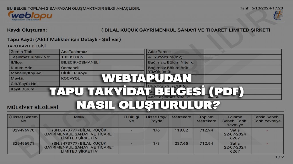 Webtapudan Tapu Takyidat Belgesi (PDF) Nasıl Oluşturulur?