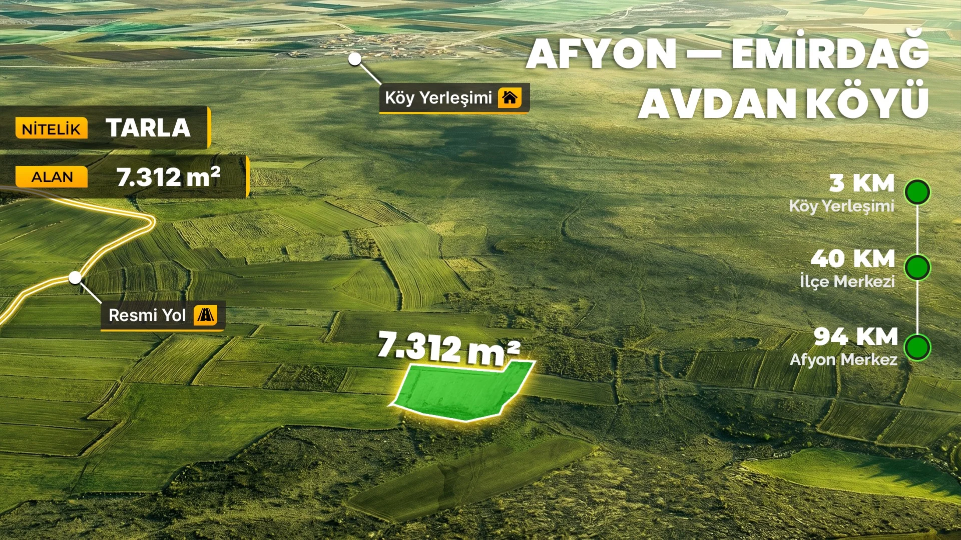 Afyonkarahisar Emirdağ Avdan’da 7.312 m² Müstakil Tapulu Yatırımlık Arazi