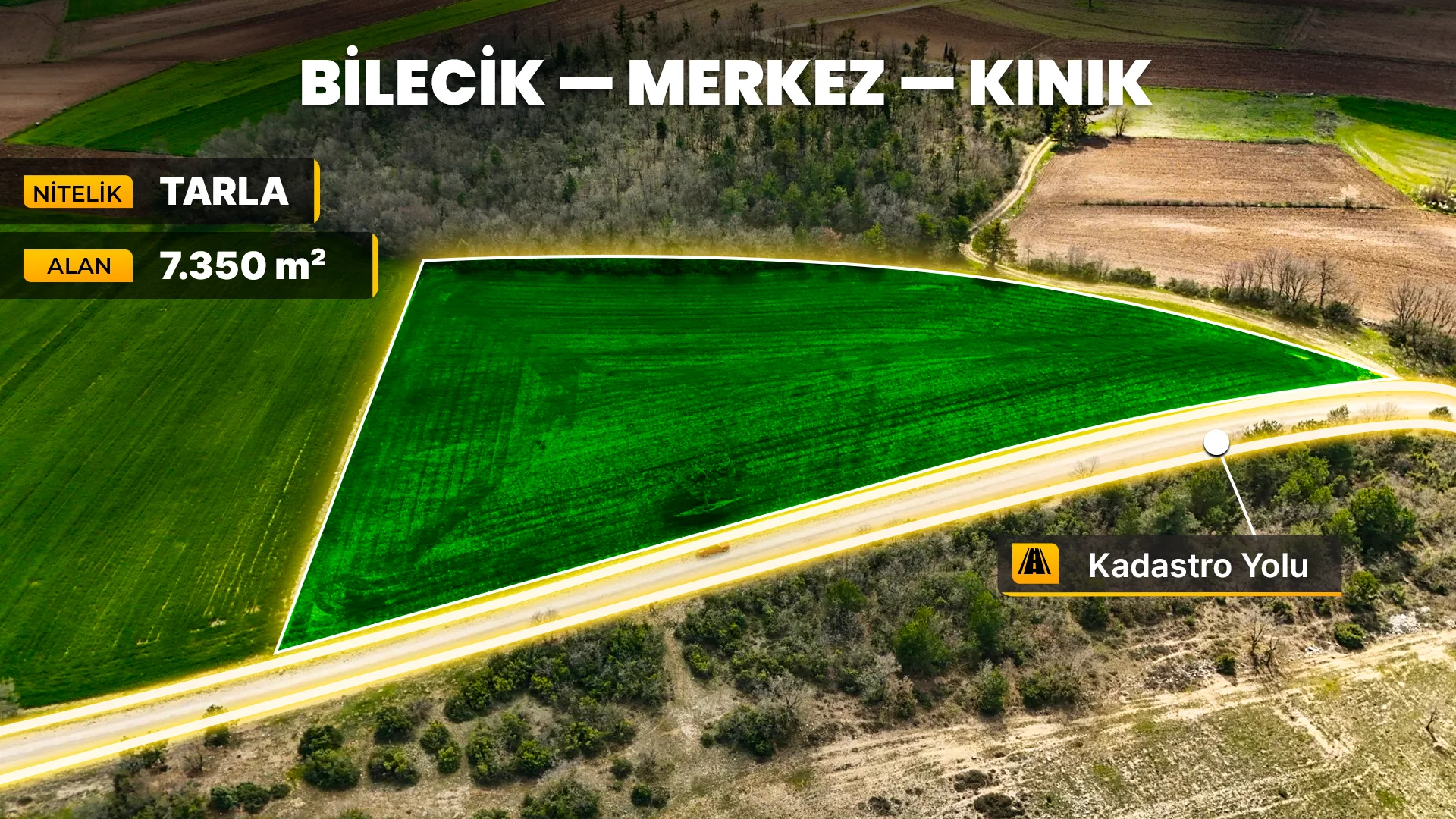 Bilecik Merkez Kınık'ta 7.350 m² - Büyükbaş & Küçükbaş Hayvan Çiftliğine Uygun