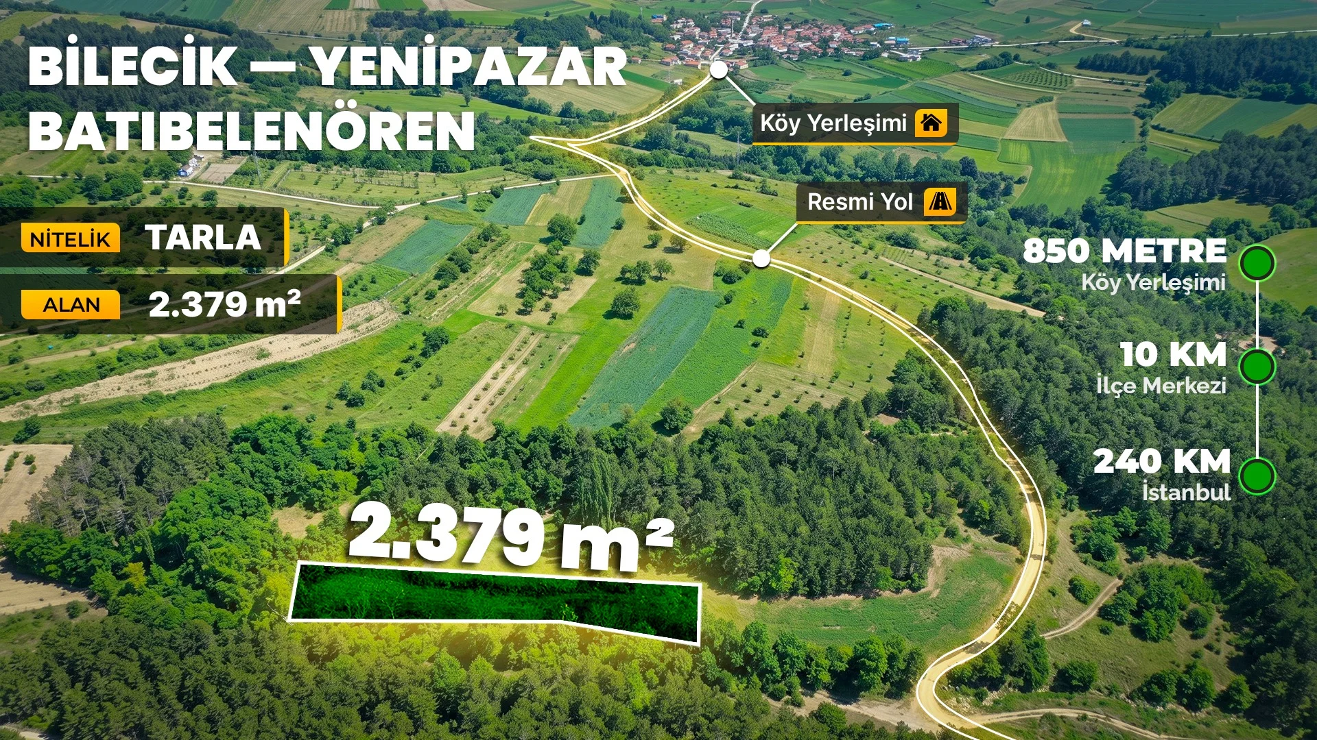 Bilecik Yenipazar Batıbelenören'de 2.379 m² Müstakil Tapulu Potansiyelli Arazi
