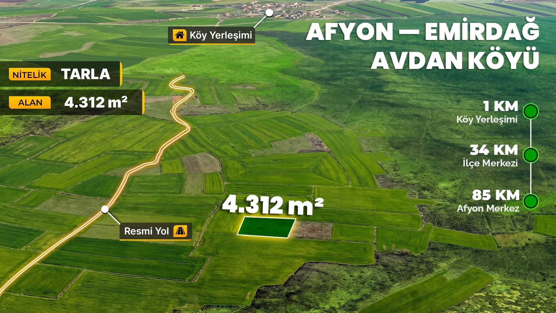 Afyonkarahisar Emirdağ Avdan’da 4.312 m² Müstakil Tapulu Fırsat Arazi
